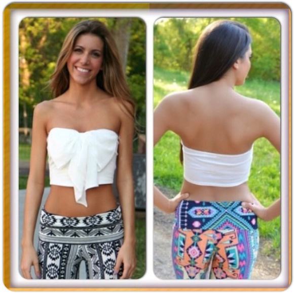 White Bow Front Bandeau Top - Picture 3 of 8